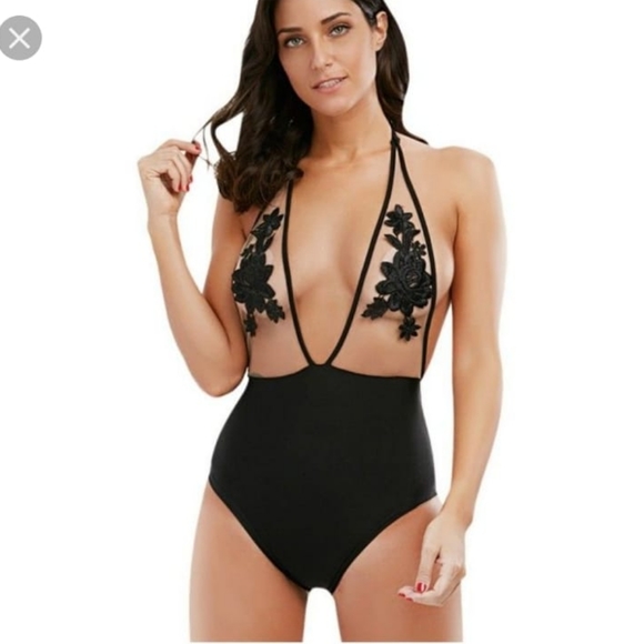 👙2/$20 Halter Mesh Floral Embroidery Swimsuit - Picture 2 of 10